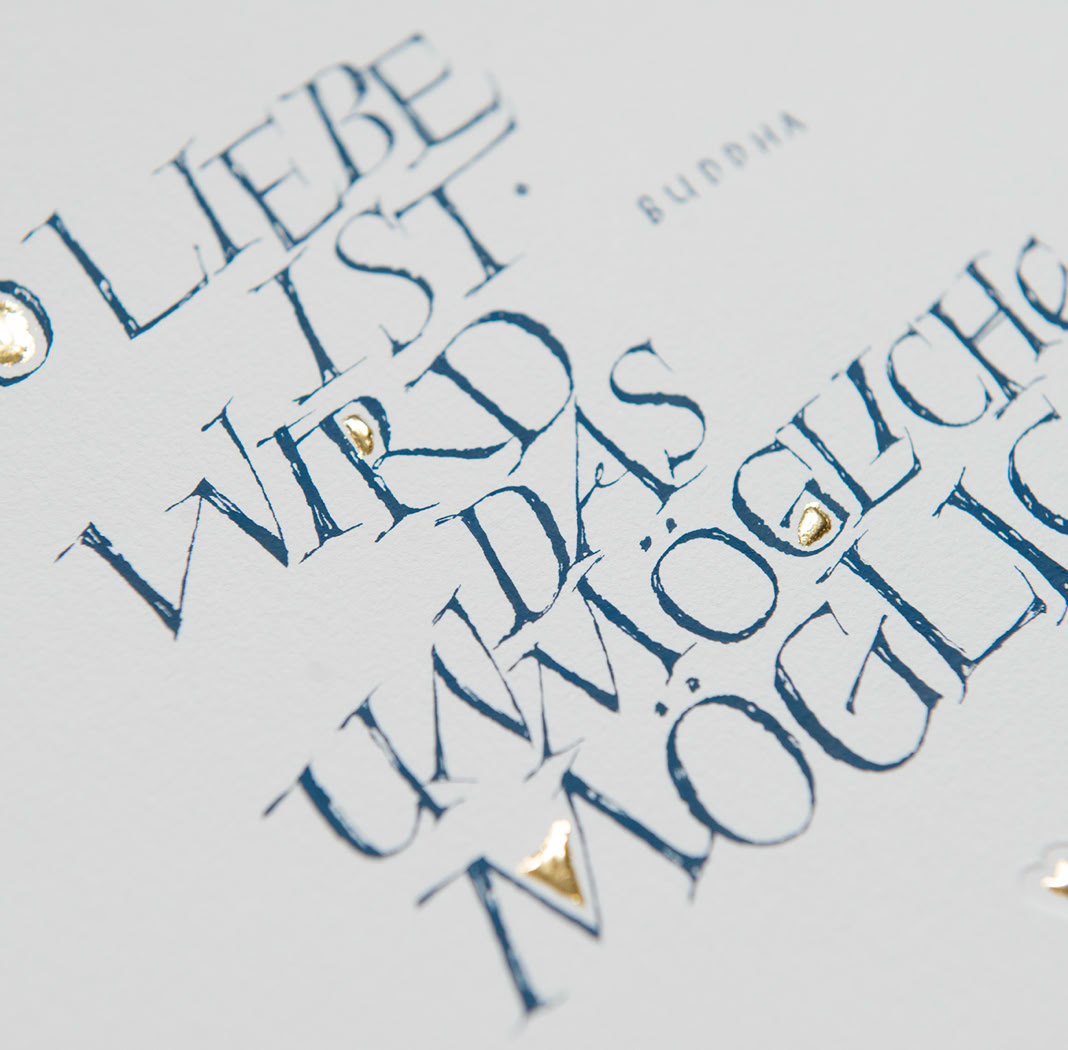 Kalligrafie mit Bandzugfeder und Vergoldung mit 24 karat blattgold