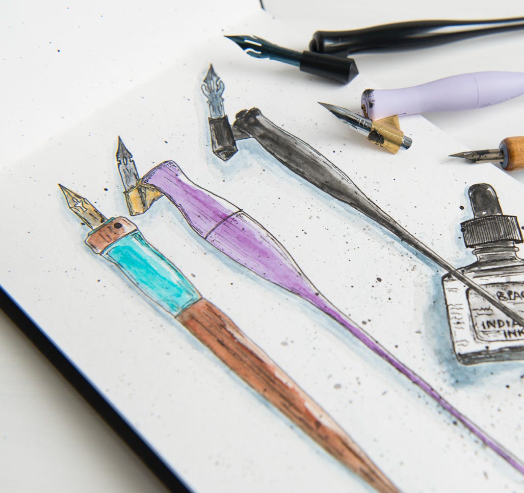 spitzfeder gemalt und gezeichnet