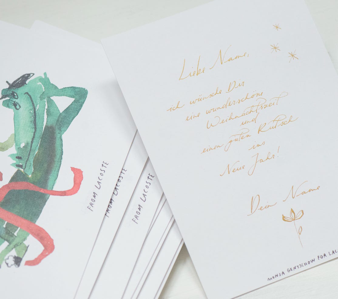 Handgeschriebene Karten für Lacoste Event, Kalligraphie Event in Köln, on site Kalligraphie, Kalligraphie für Veranstaltungen, Brand Activation mit Kalligraphie