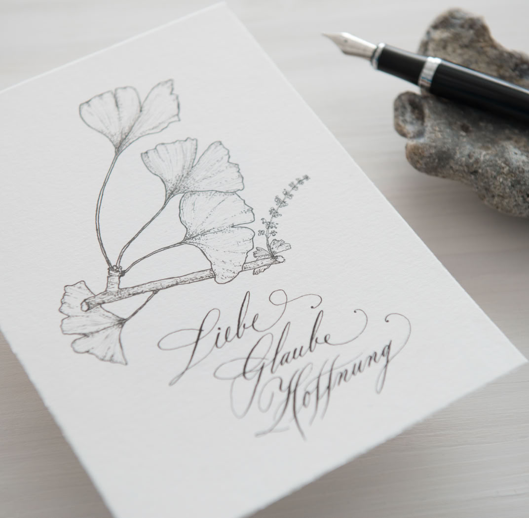 Zeichnung und Kalligraphie auf Karte