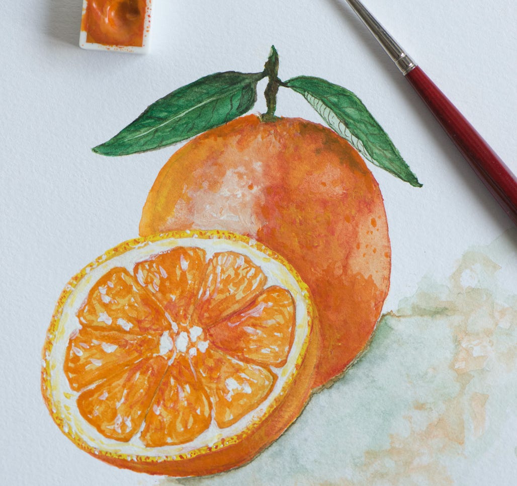 orange mit aquarell farben
