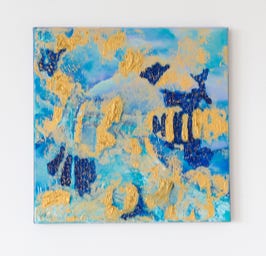 moderne kunst, blau trifft gold