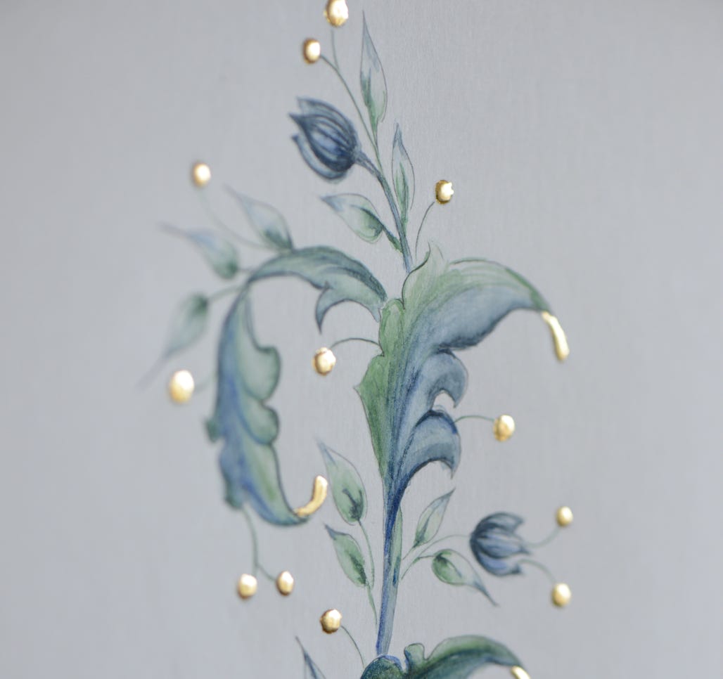 botanical art with aquarell and gilding