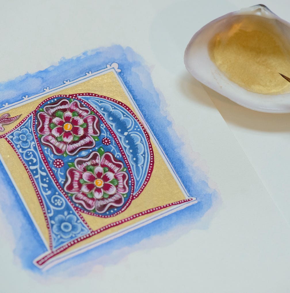 buchmalerei mit muschelgold